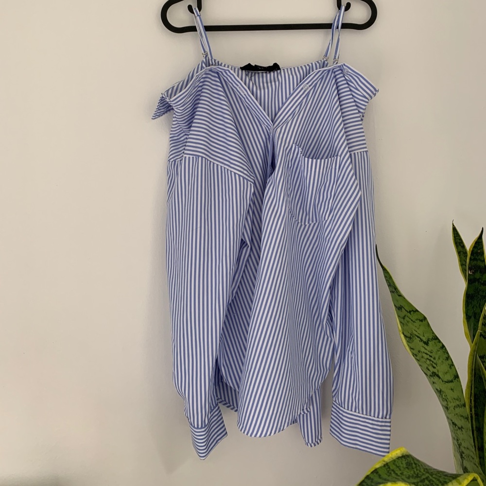 Off shoulder striped button down